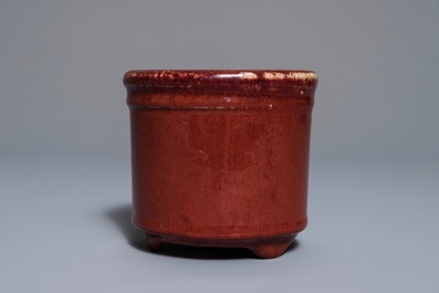 A Chinese monochrome oxblood-glazed brush pot, 19th C.